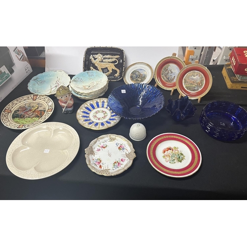 268 - Qty of ceramics including plates and cobalt blue glassware etc