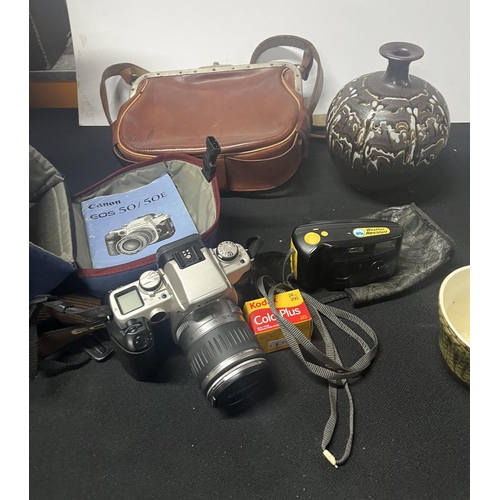 275 - Misc items including Canon E05 camera, ceramic wall tiles etc