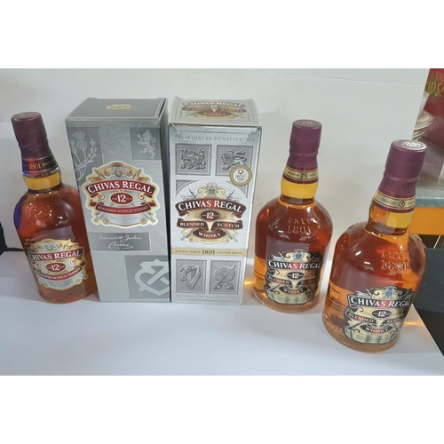 287 - Three unopened bottles of Chivas Regal blended Scotch whiskey, all in their original boxes, all 70cl... 