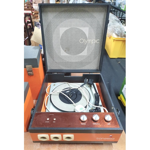 298 - Rare Tonesta Scott design retro record player with associated LP & 45s boxes,

Believed to be in wor... 