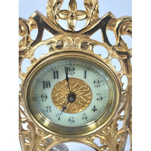 217 - Stunning ornate, late 19thC unmarked free-standing mantle clock with pierced gilt metal fretwork and... 