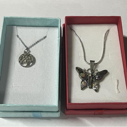 190 - Silver 925 opal butterfly wing pendants on chain along with tree of life pendant and abaloni butterf... 