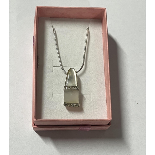 192 - 925 silver MOP and cubic zirconia pendant on chain along with silver heart necklace and other MOP pe... 