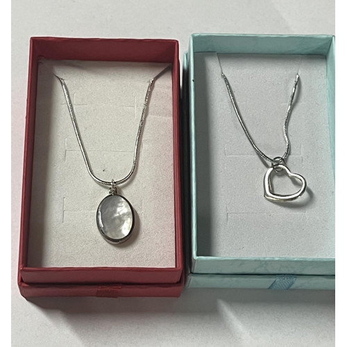 192 - 925 silver MOP and cubic zirconia pendant on chain along with silver heart necklace and other MOP pe... 