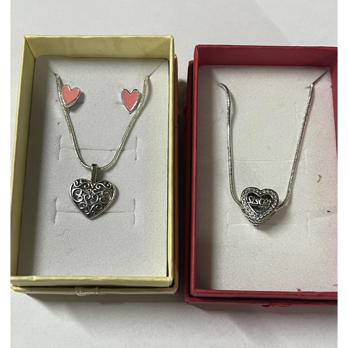 193 - 925 silver MOP vertical bar pendant along with silver necklace and pink heart earrings and sister pe... 