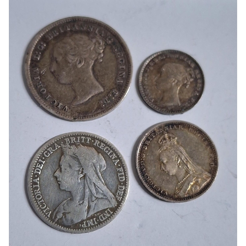 44 - Full set of Queen Victoria maundy money (different years) 1d, 2d, 3d, 4d silver coins (4),

1d - 185... 