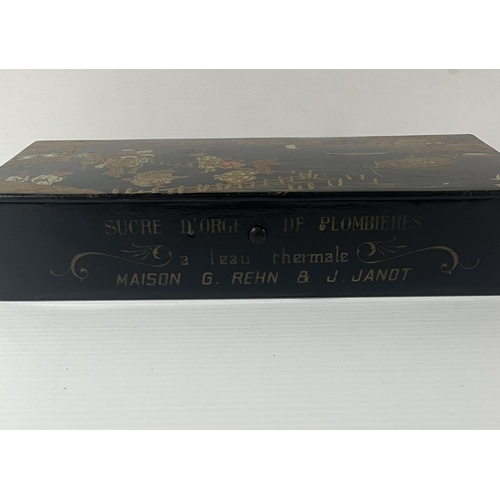 52 - Black Japanese antique lacquered box with French inscription