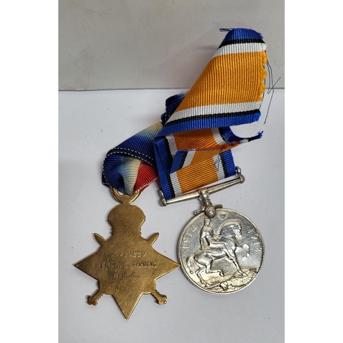 65 - Pair of WW1 medals with one being awarded to PTE. A.E Baker, S4 - 18227 (2)