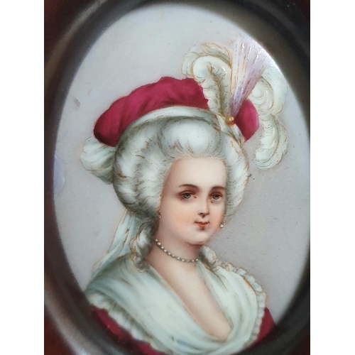 71 - Unsigned, free standing later 20thC miniature oval portrait on porcelain plaque depicting an 18thC w... 