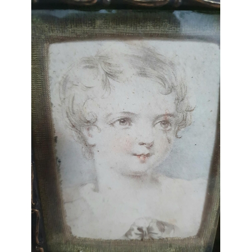 73 - Fine quality Georgian miniature portrait of a young boy in free standing frame