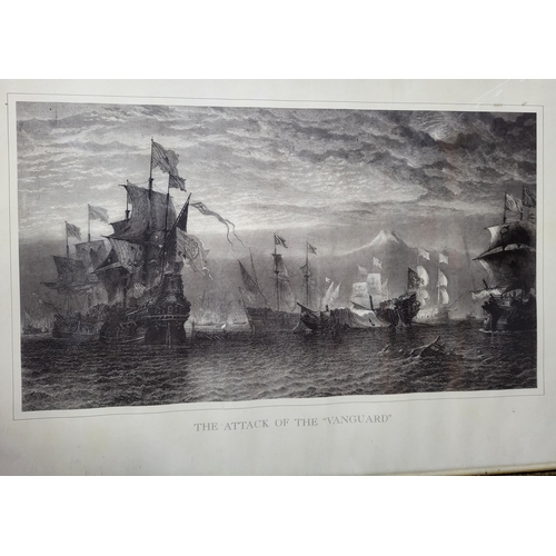 91 - 2 framed prints 'Men of War at Sheerness' along with 'The Attack of the Vanguard' (49 x 69cm)