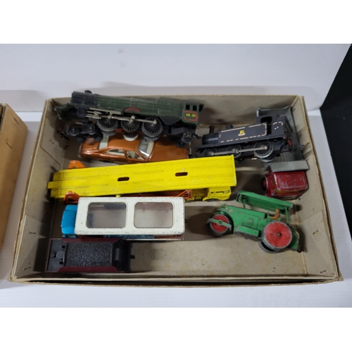 97 - 2 boxes of vintage toy cars and trains etc