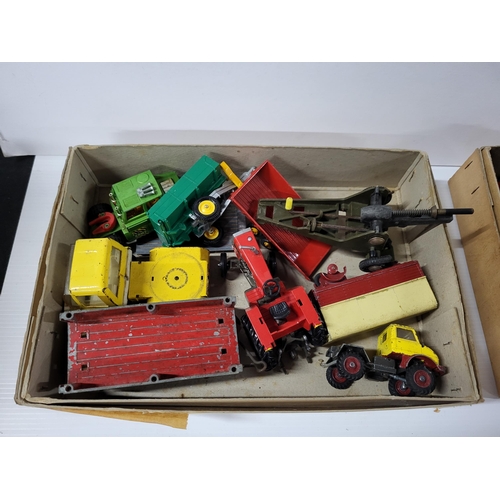 97 - 2 boxes of vintage toy cars and trains etc