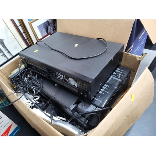 110 - collection of various electronics and kitchenware including a printer (Qty)