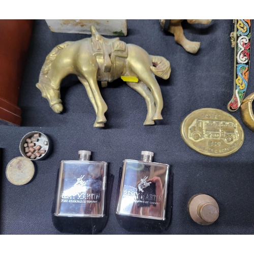 225 - Collection of various items including a mantle clock, a letter opener and a brass horse