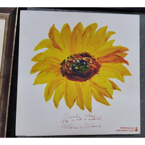 233 - Five prints including a sunflower print on canvas designed and signed by Michael Cain (5)