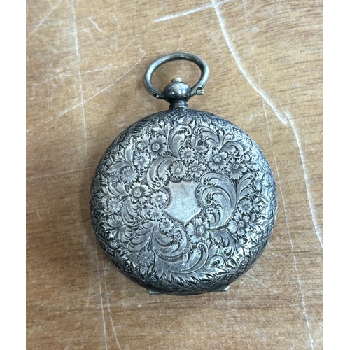 293 - Continental school pocket watch with enamel face and engraved back