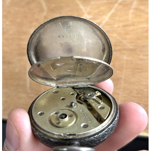 293 - Continental school pocket watch with enamel face and engraved back