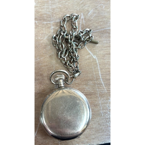 295 - Antique gold plated hunter pocket watch by Buren with associated Albert chain