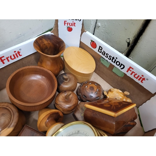 281 - Box of various Treen items as well as a clock and a barometer (Qty)