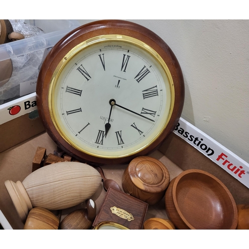 281 - Box of various Treen items as well as a clock and a barometer (Qty)