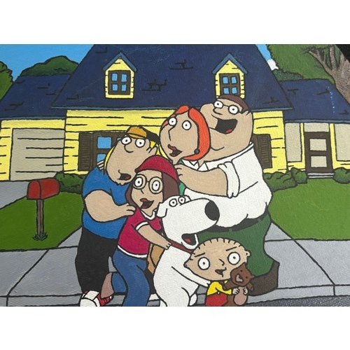 117 - 2 Oil on canvas of Family Guy and American Dad