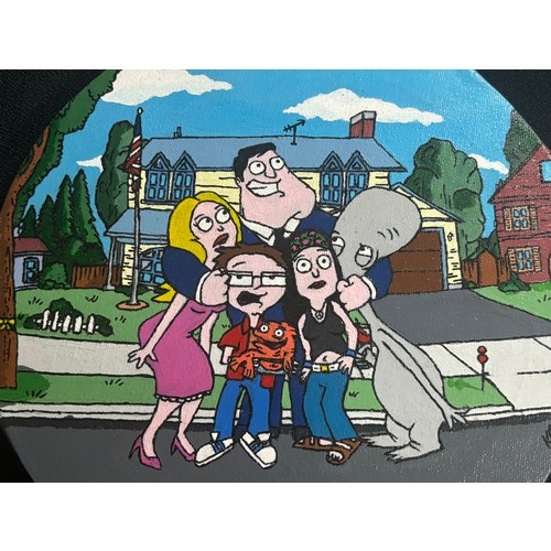 117 - 2 Oil on canvas of Family Guy and American Dad