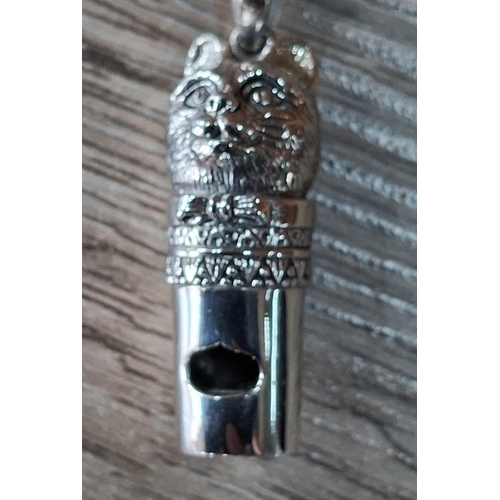 1 - 925 silver dog whistle with hanging loop, in the form of a Cats head