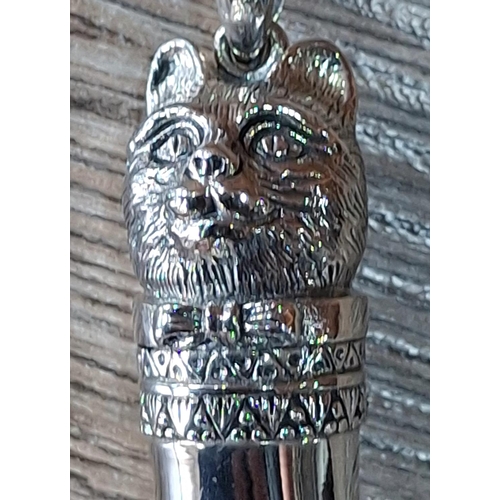 1 - 925 silver dog whistle with hanging loop, in the form of a Cats head