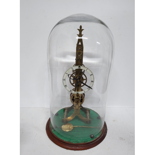 164 - Large antique glass domed skeleton clock