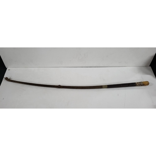 167 - Leather handled antique camel whip, 80cm long