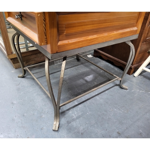 642 - Wooden side table with a drawer and ornate metal legs