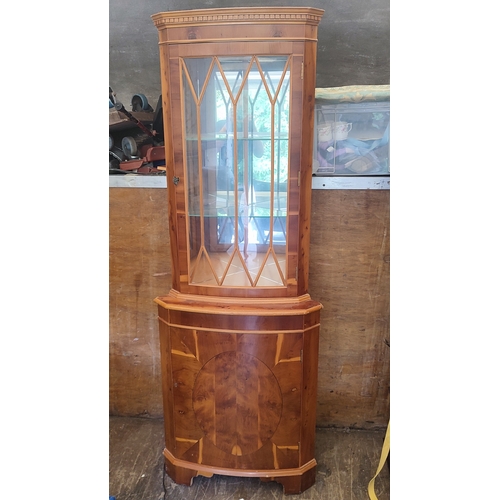 643 - A good quality illuminating corner cabinet with two glass inner shelves and mirrored backing