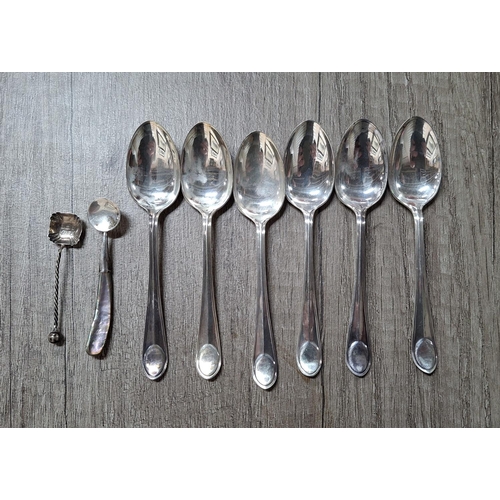 10 - Set of six Sheffield silver tea spoons and 2 other silver salt spoons (8),

74 grams