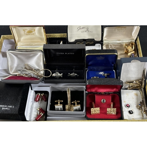 43 - box of cufflinks with necklaces and 4 boxed Cross pens