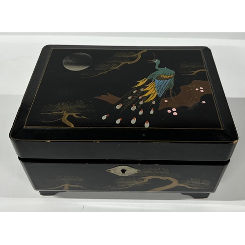 48 - Hand painted costume jewellery box with contents including crosses