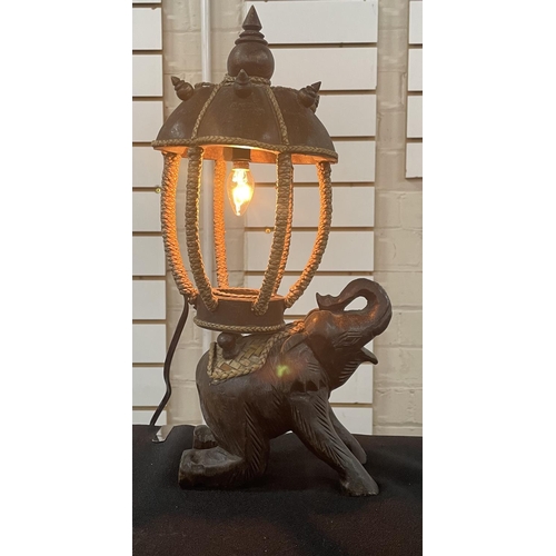 75 - Wooden carved elephant lamp