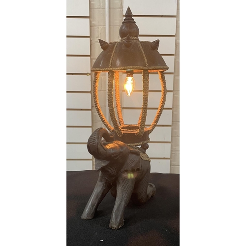 75 - Wooden carved elephant lamp