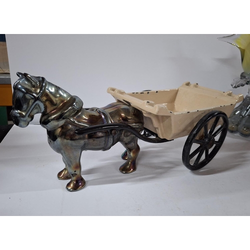 101 - Mid 20thC cast iron cart and horse,

36 cm long