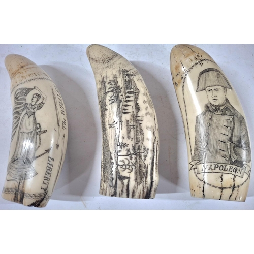 106 - Three reproduction scrimshaws depicting the Statue of Liberty and Napoleon (3)