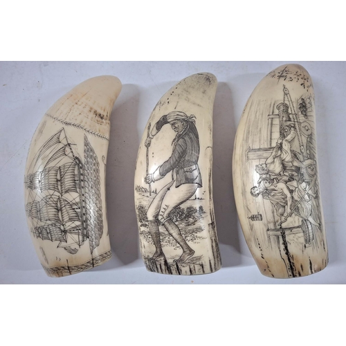 106 - Three reproduction scrimshaws depicting the Statue of Liberty and Napoleon (3)