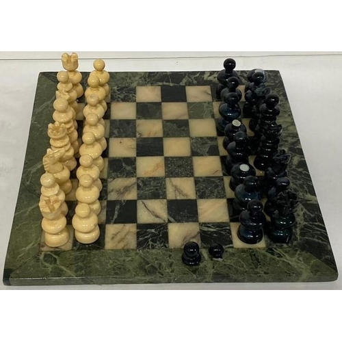 145 - Marble chess set with wooden pieces (A/F)