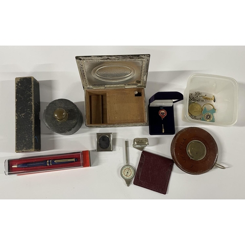 178 - Collection of items including an antique tape measure, a I.E.T pin badge, a Cressall Resistors Trans... 