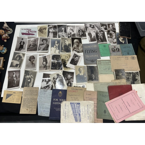 189 - Collection of picutres including war pcitures of officers and old air raid booklets etc