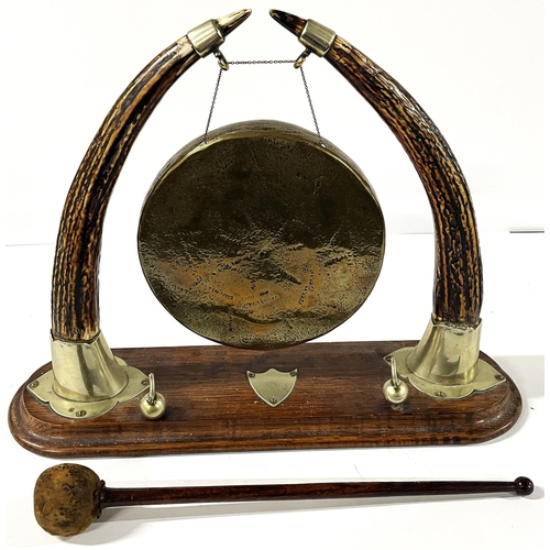 194 - Antique table-top gong with horn hangers