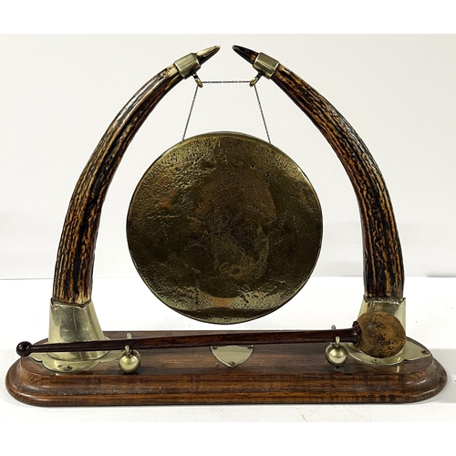 194 - Antique table-top gong with horn hangers