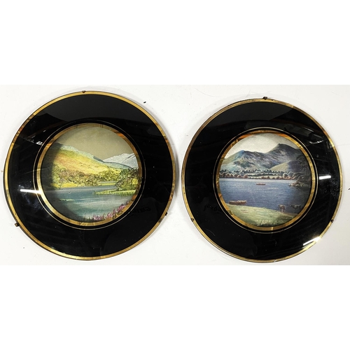 201 - Pair of circular, mid 20thC 3D lakeland pictures with vere eglomise style fronts (2)