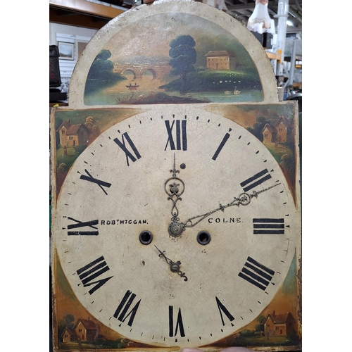 211 - Victorian hand-painted Grand-father clock face by Robert Wiggan of Colne, Lancashire