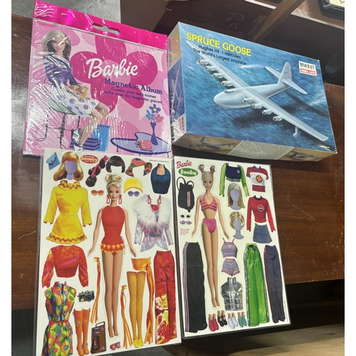 222 - Three collectable Barbie fridge magnets together with a Spruce Goose aircraft kit (4)