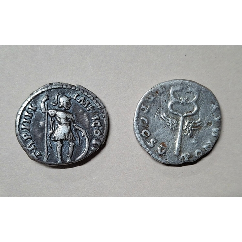 231 - Silver Denarius coin depicting Caesar Vespasian (69-79AD) one side & a winged caduceus the other tog... 